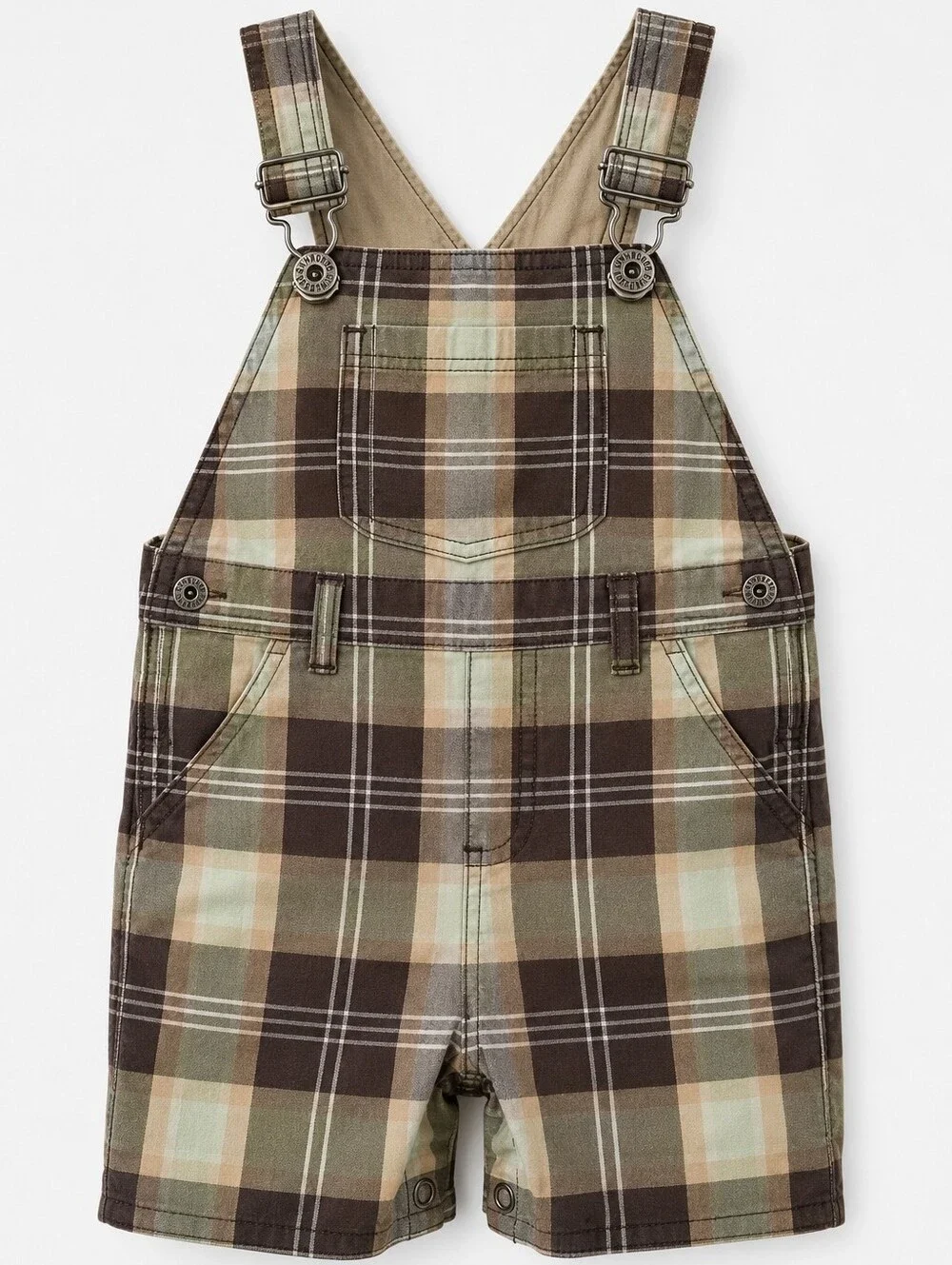 Gymboree Plaid Shortalls Romper 2T Brown Green Cotton Overalls Toddler Y2K Prep